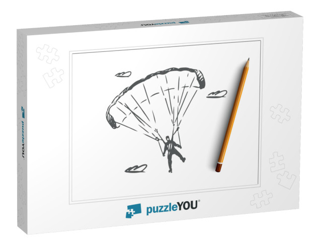 Parachutist, Extreme, Skydiving, Sport, Fly Concept. Hand... Jigsaw Puzzle