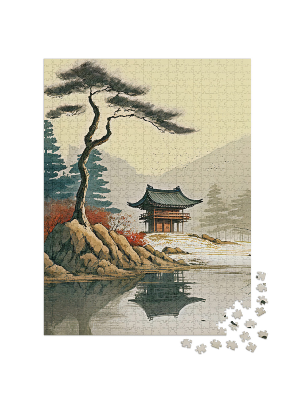 Peaceful Serenity and a Picturesque Pagoda Setting with Soft Soothing Tones Jigsaw Puzzle with 1000 pieces