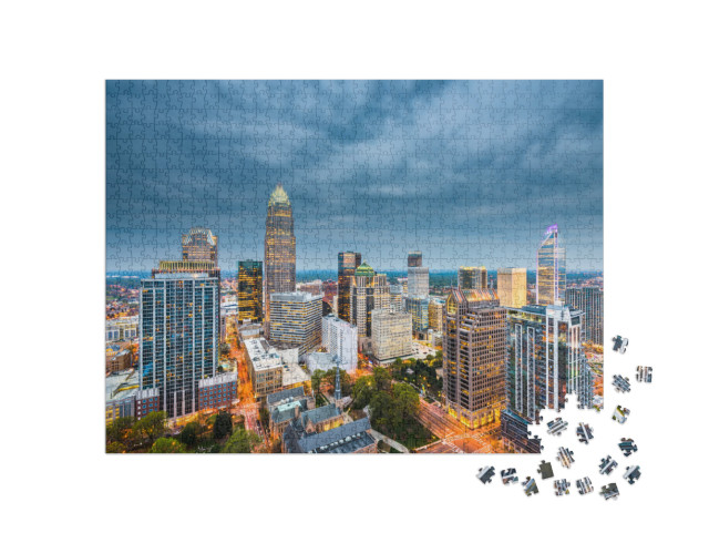 Charlotte, North Carolina, USA Uptown Skyline At Twilight... Jigsaw Puzzle with 1000 pieces