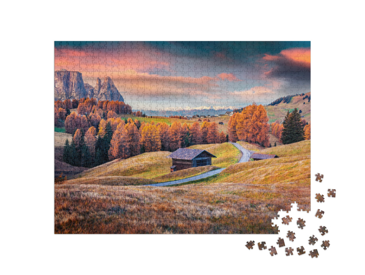 Splendid Outdoor Scene of Alpe Di Siusi Mountain Plateau... Jigsaw Puzzle with 1000 pieces