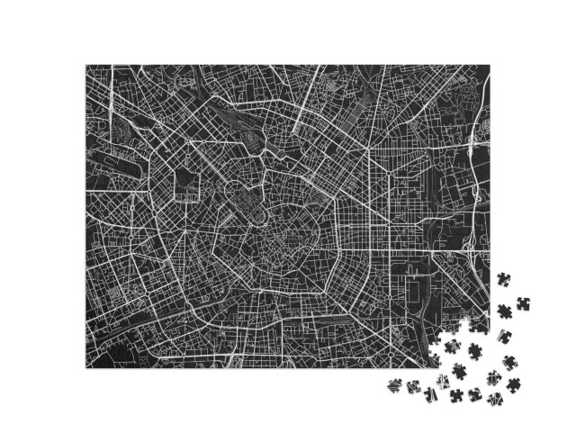 Black & White Vector City Map of Milan with Well Organize... Jigsaw Puzzle with 1000 pieces