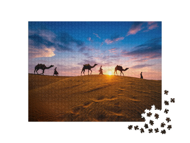 Indian Cameleers Camel Driver Bedouin with Camel Silhouet... Jigsaw Puzzle with 1000 pieces