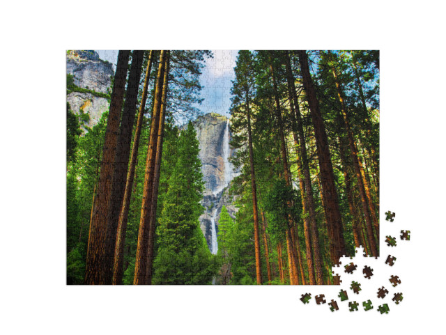 Yosemite Waterfalls Behind Sequoias in Yosemite National... Jigsaw Puzzle with 1000 pieces