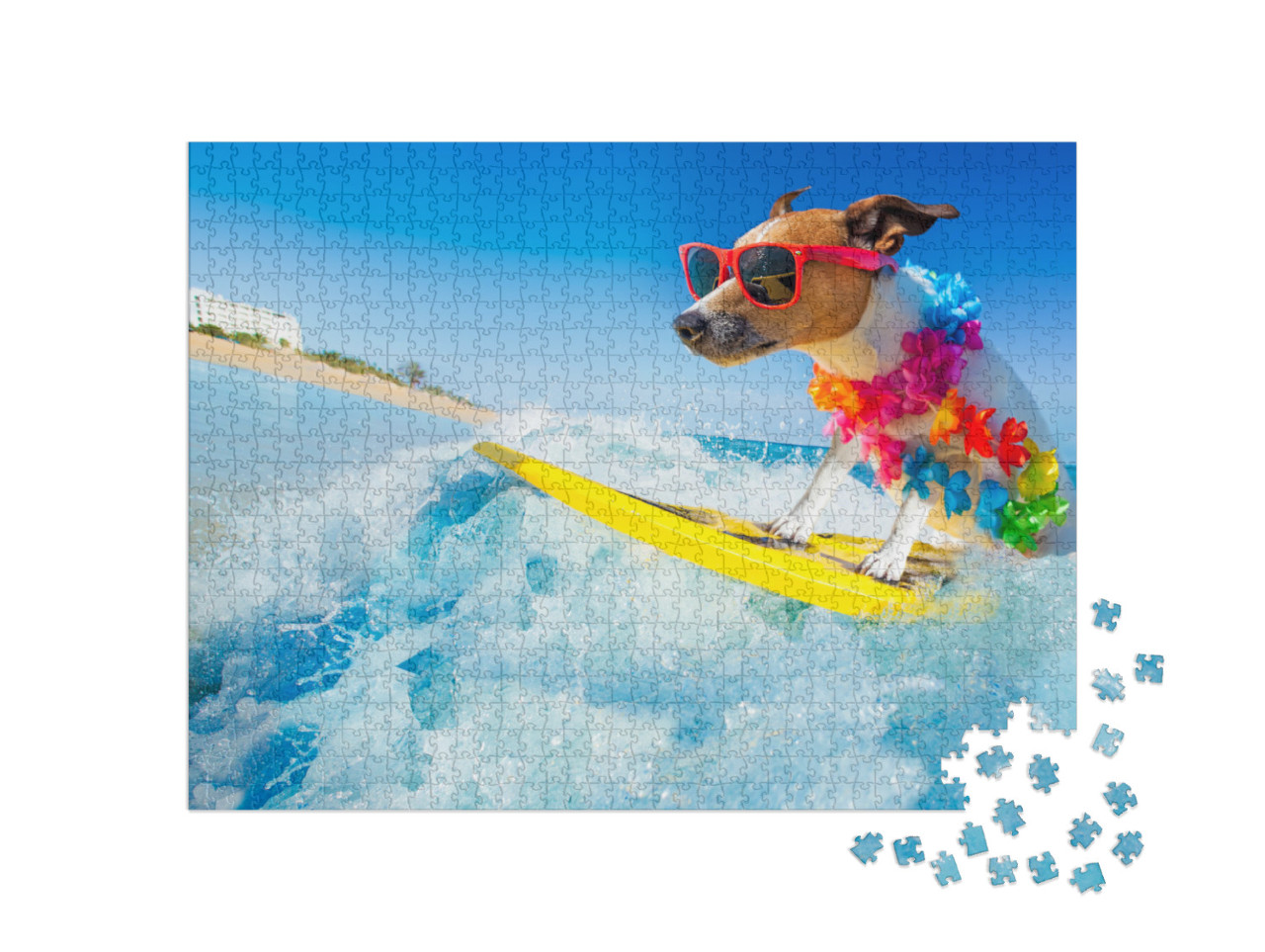 Jack Russell Dog Surfing on a Wave, on Ocean Sea on Summe... Jigsaw Puzzle with 1000 pieces