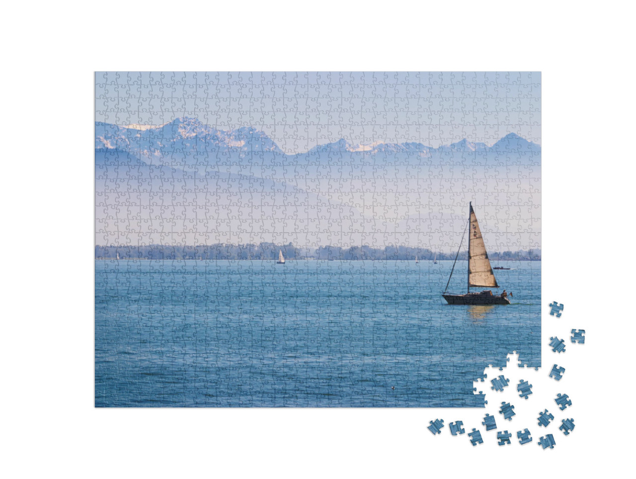 Boats on the Lake of Constance with the Alps in the Back... Jigsaw Puzzle with 1000 pieces