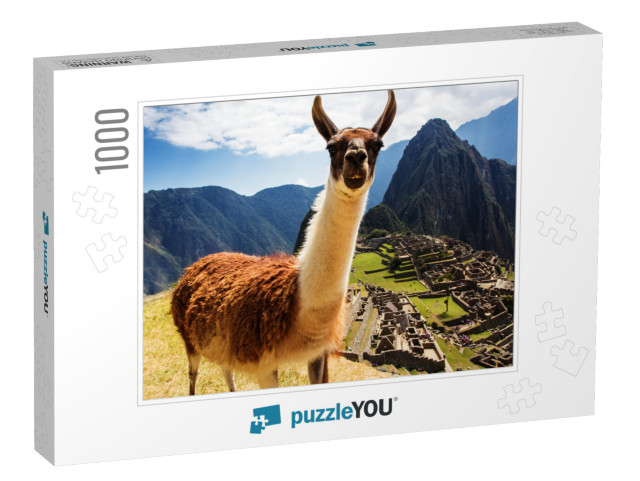 Lama At Machu Picchu, Incas Ruins in the Peruvian Andes A... Jigsaw Puzzle with 1000 pieces