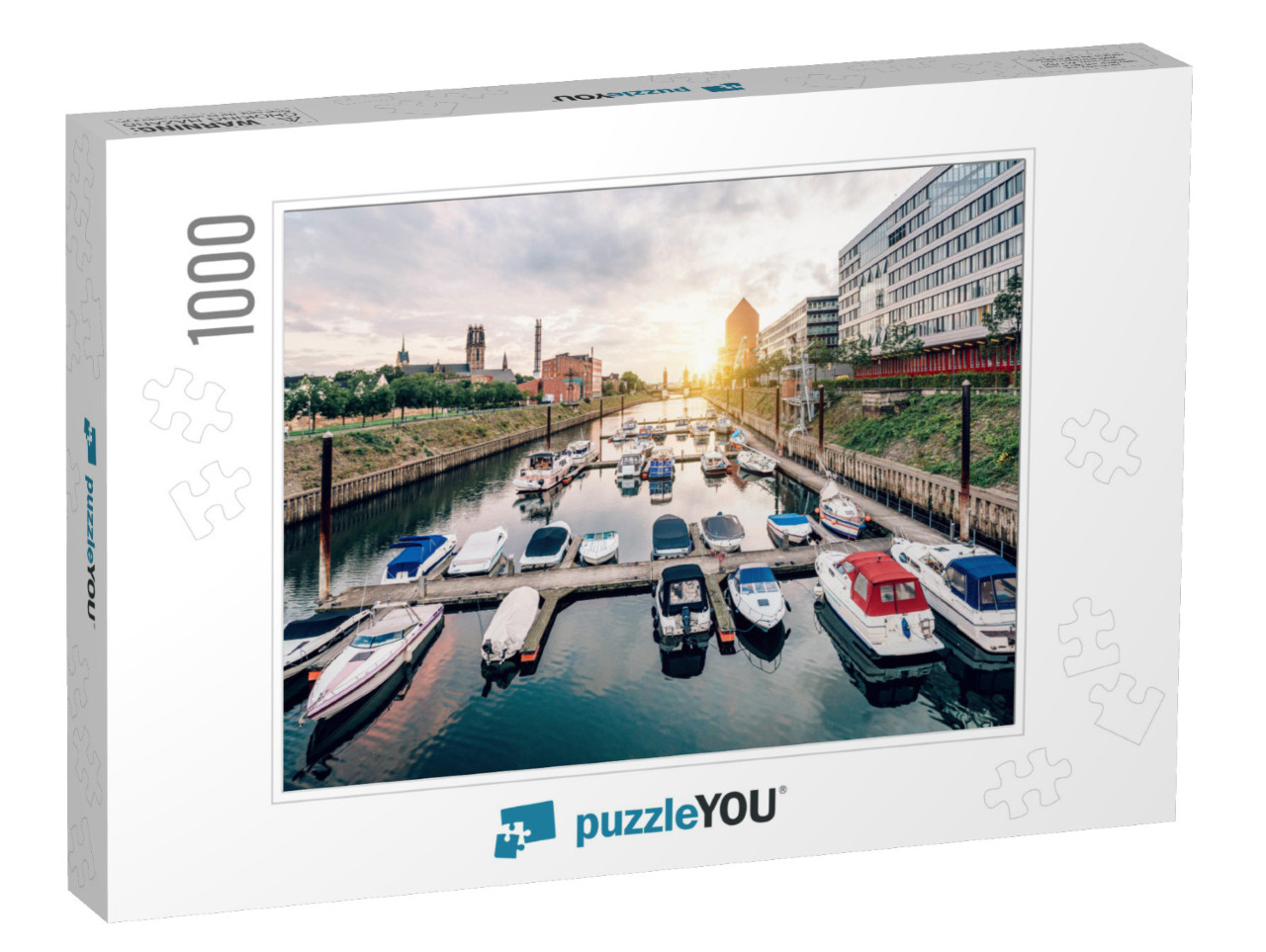 Duisburg Marina with Ships & Modern Buildings... Jigsaw Puzzle with 1000 pieces