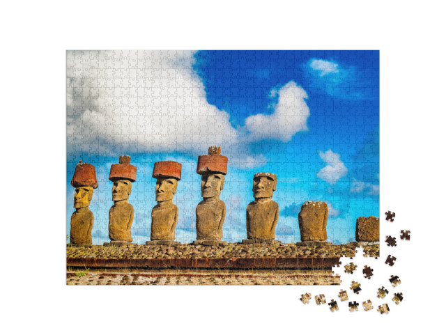 Moai At Ahu Nua Nua in Anakena Beach on Easter Island or... Jigsaw Puzzle with 1000 pieces