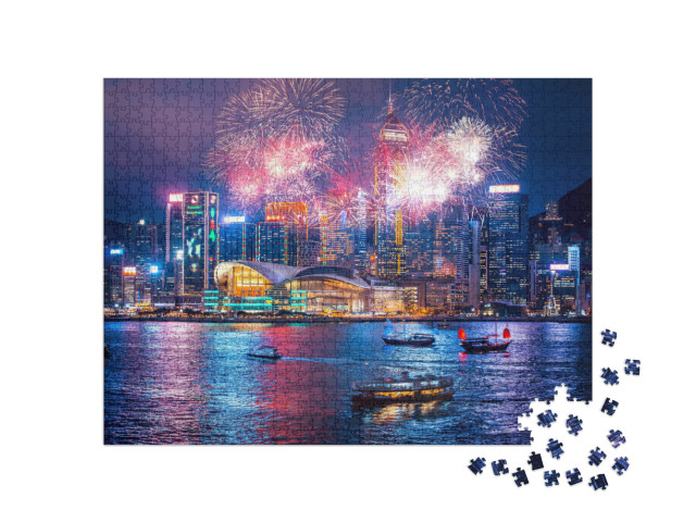 Firework Show in Hong Kong Victoria Harbor... Jigsaw Puzzle with 1000 pieces