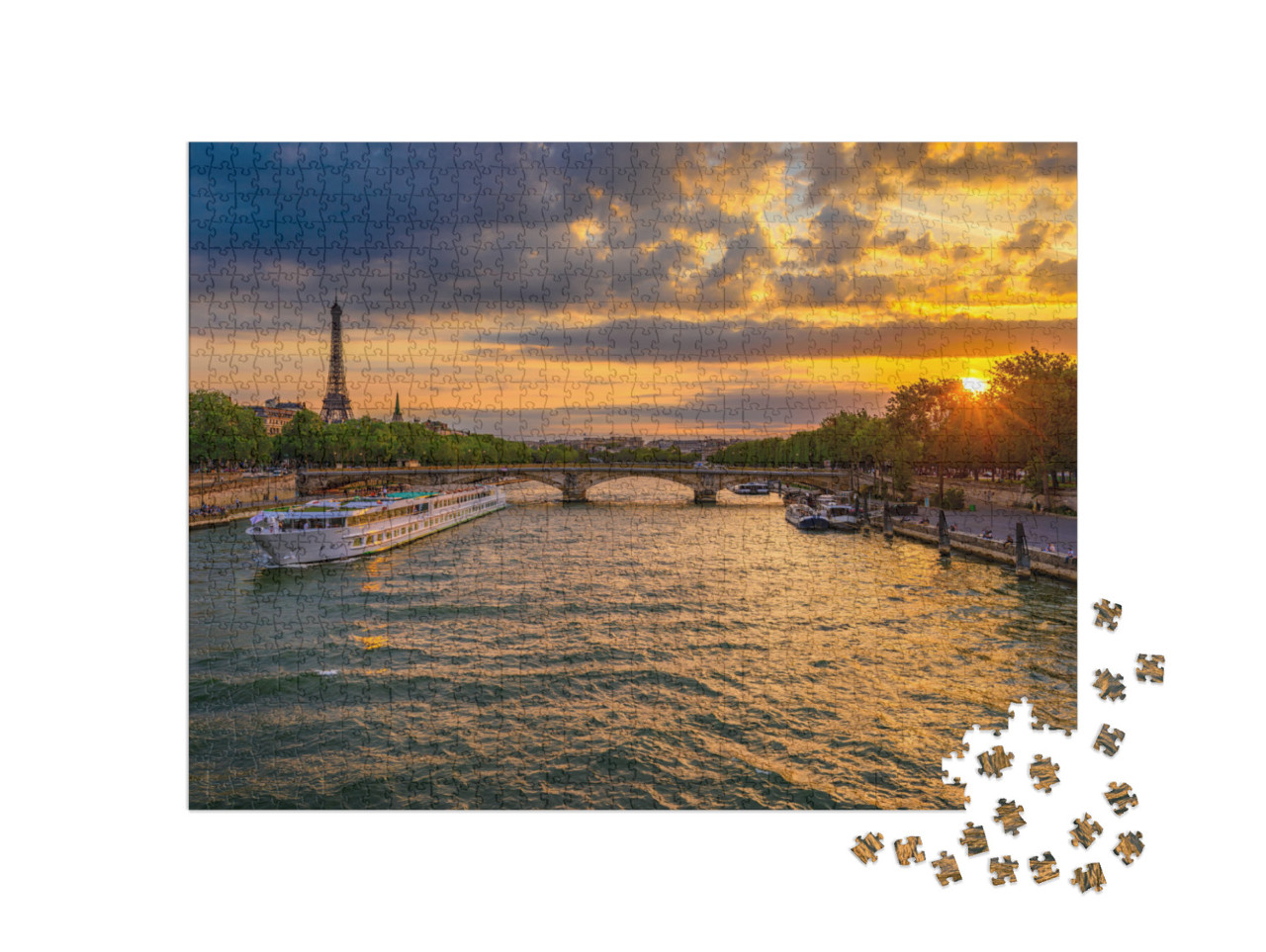 Sunset View of Eiffel Tower & Seine River in Paris, Franc... Jigsaw Puzzle with 1000 pieces