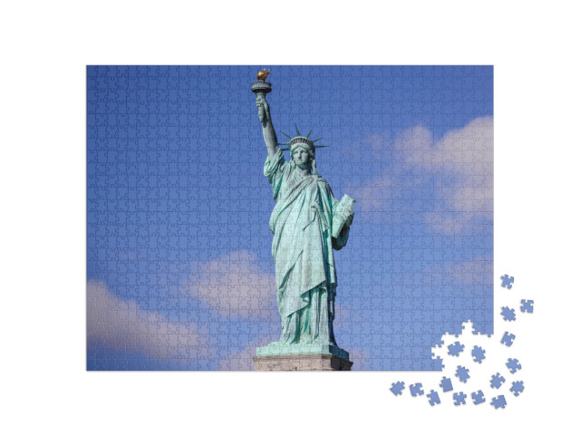 The Statue of Liberty in New York Against a Blue Sky... Jigsaw Puzzle with 1000 pieces