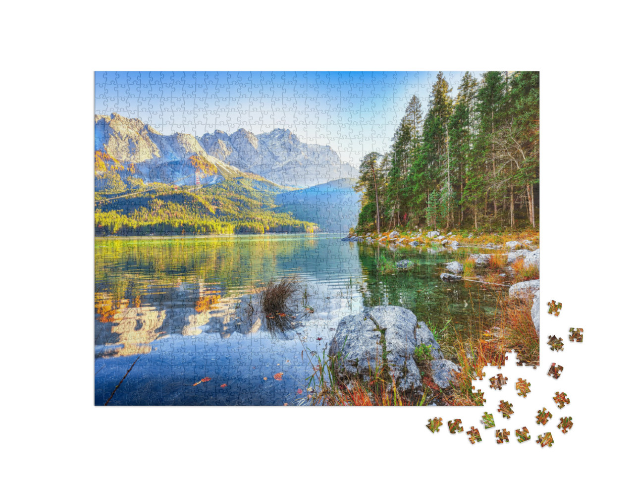 Fabulous Autumn Landscape of Eibsee Lake in Front of Zugs... Jigsaw Puzzle with 1000 pieces