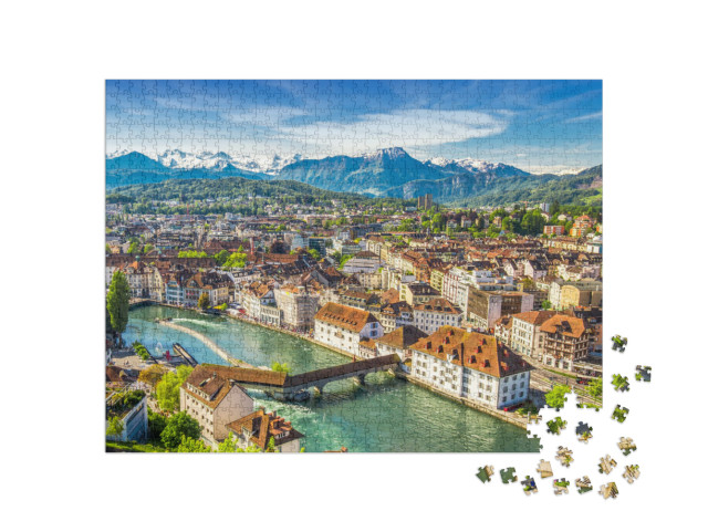 View to Pilatus Mountain & Historic City Center of Luzern... Jigsaw Puzzle with 1000 pieces