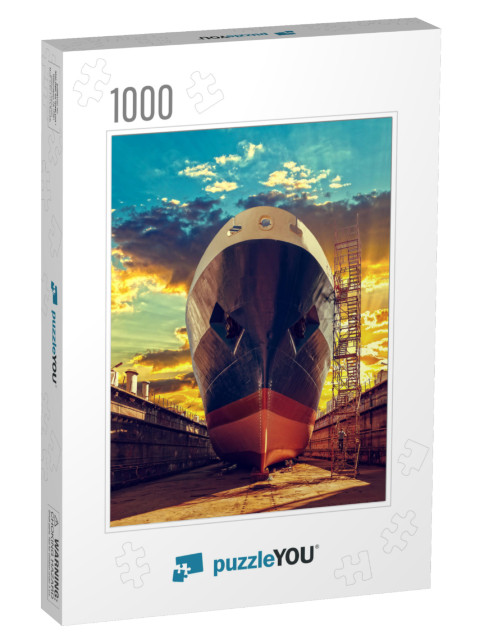 Ship in Dry Dock At Sunrise - Shipyard in Gdansk, Poland... Jigsaw Puzzle with 1000 pieces