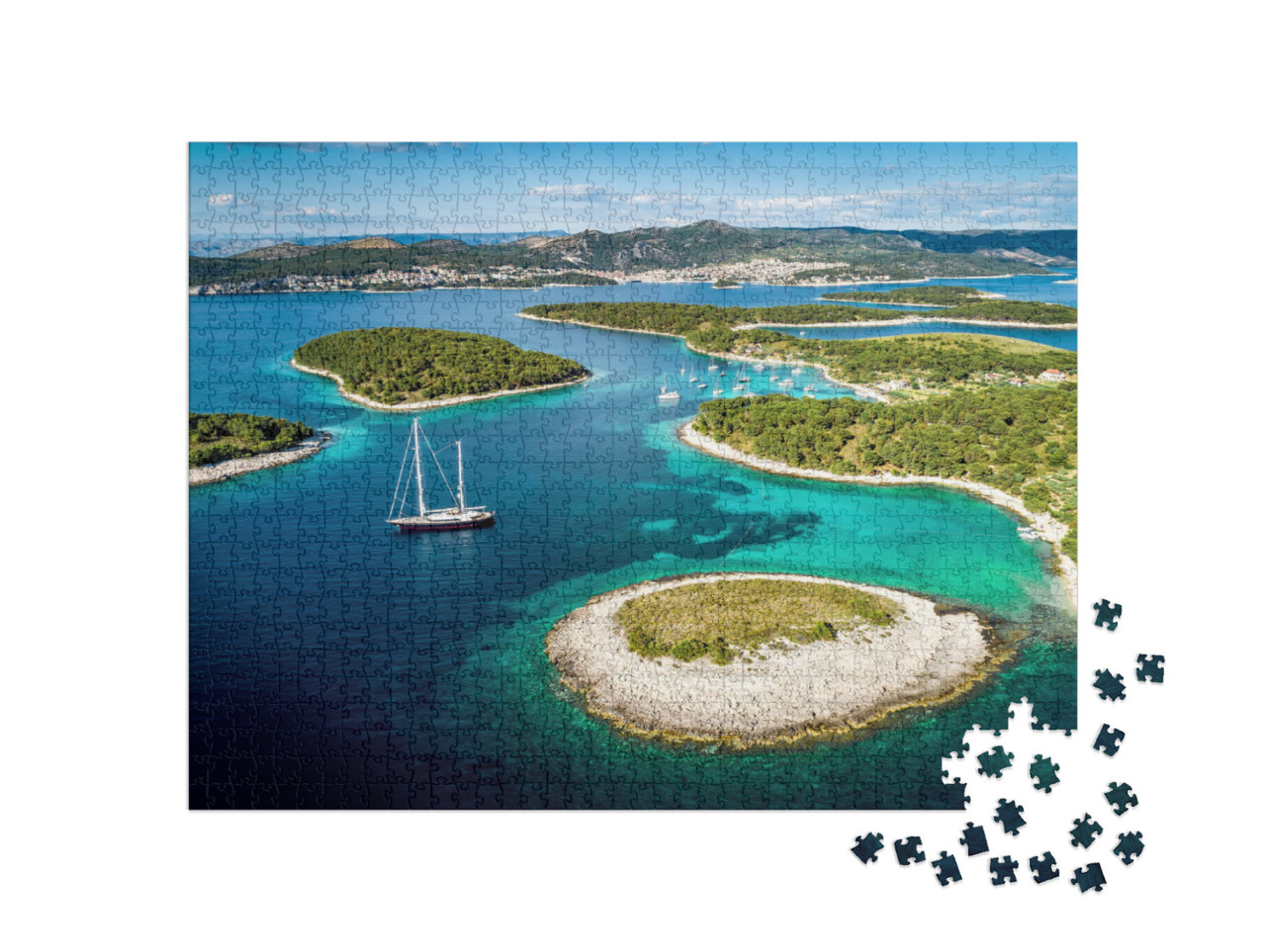 Aerial View of Paklinski Islands in Hvar, Croatia. Turquo... Jigsaw Puzzle with 1000 pieces