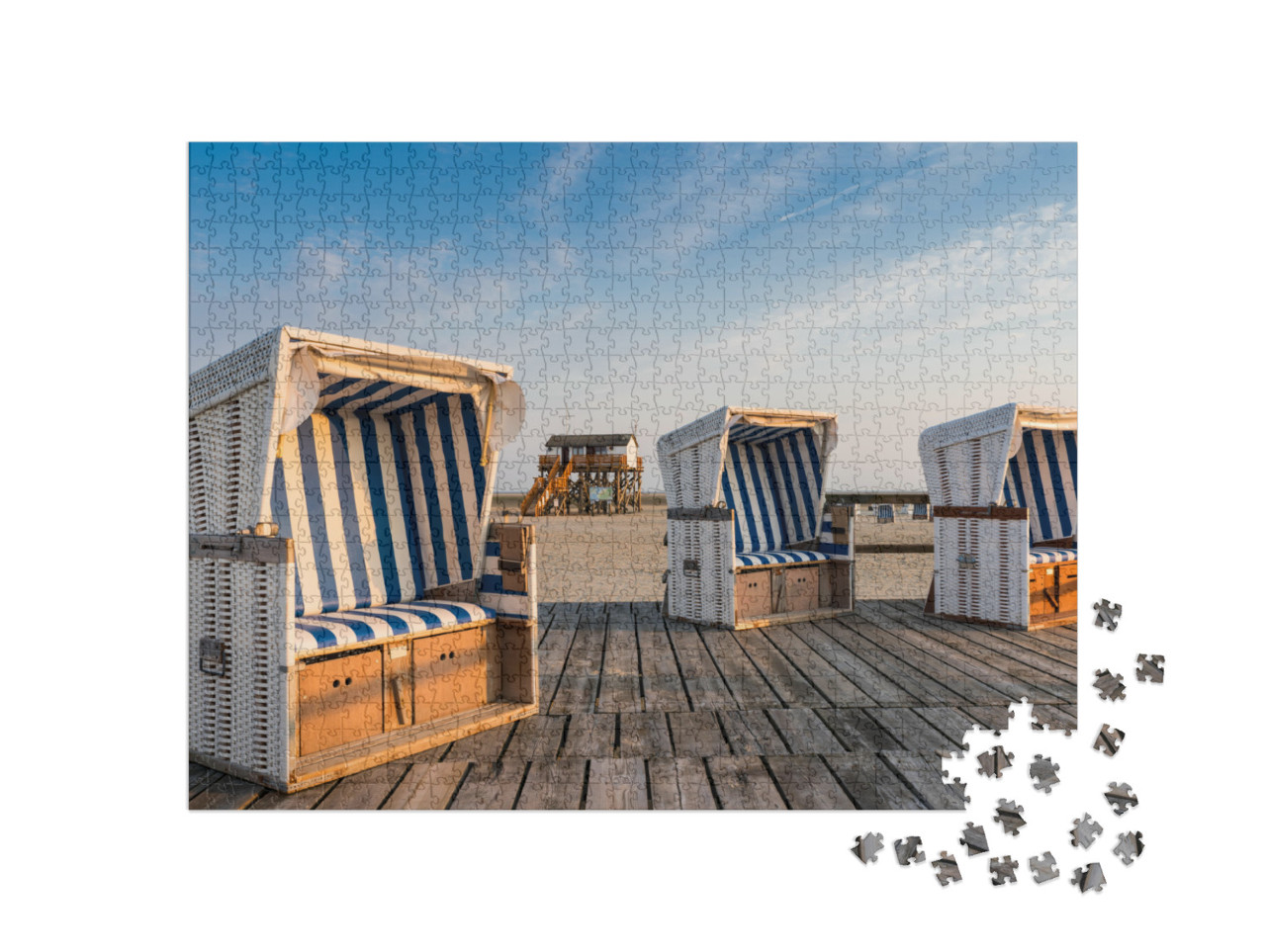 Beach Chairs on the Beach of St. Peter-Ording Germany... Jigsaw Puzzle with 1000 pieces