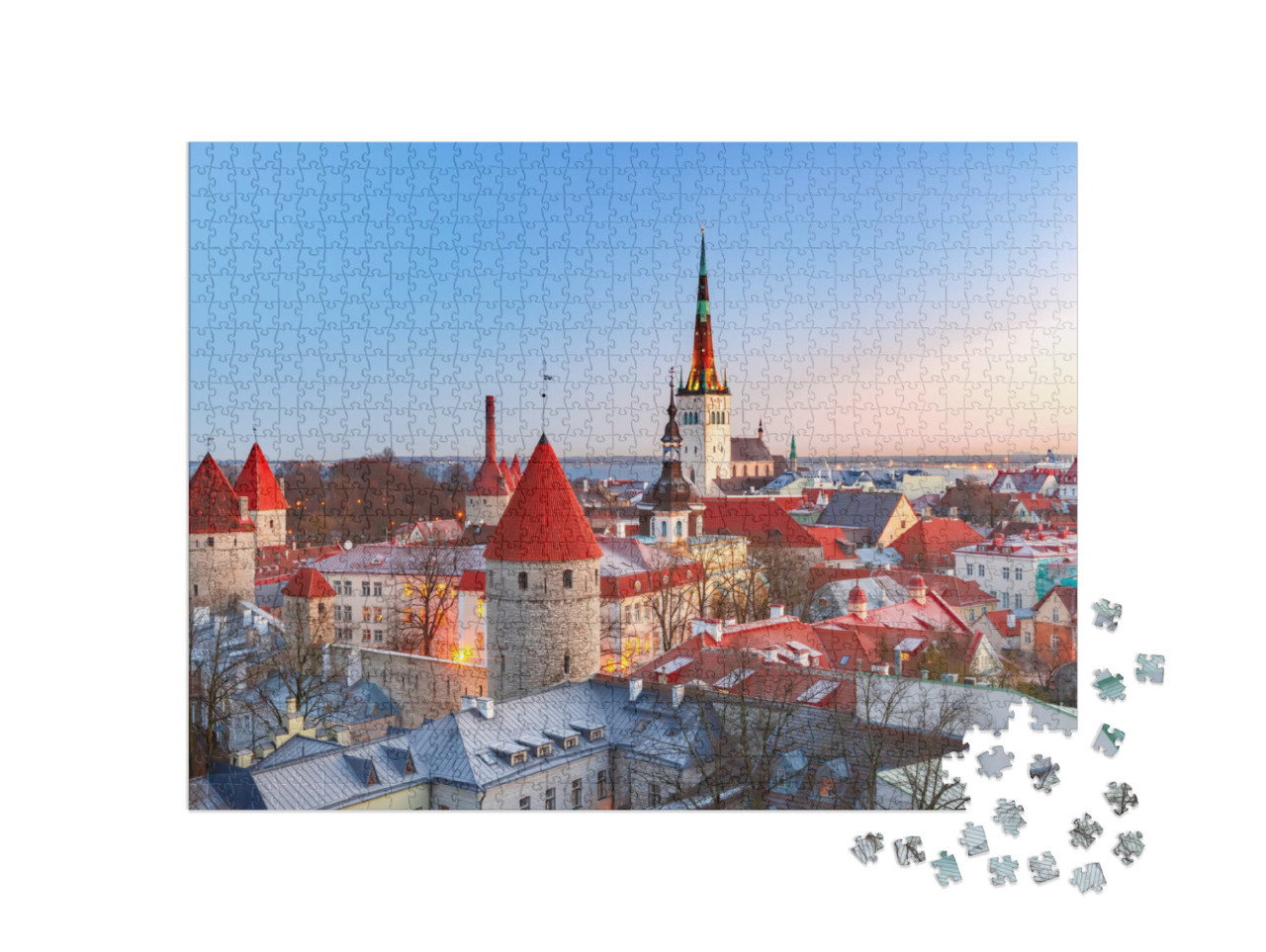 Aerial Cityscape with Medieval Old Town, St. Olaf Baptist... Jigsaw Puzzle with 1000 pieces