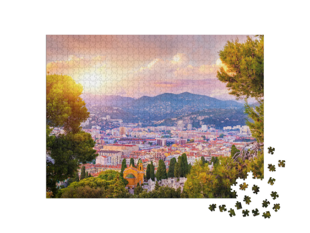 Sunset Aerial View of Nice, Cote Dazur, French Riviera, F... Jigsaw Puzzle with 1000 pieces