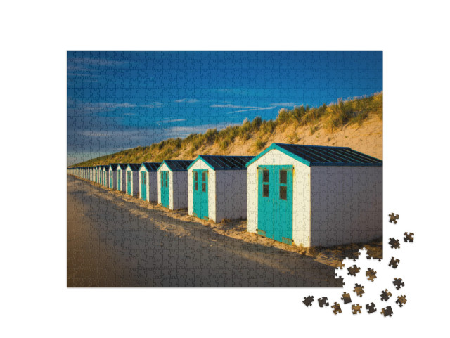 Texel. Little White-Blue Houses Cabins Along the Dunes in... Jigsaw Puzzle with 1000 pieces