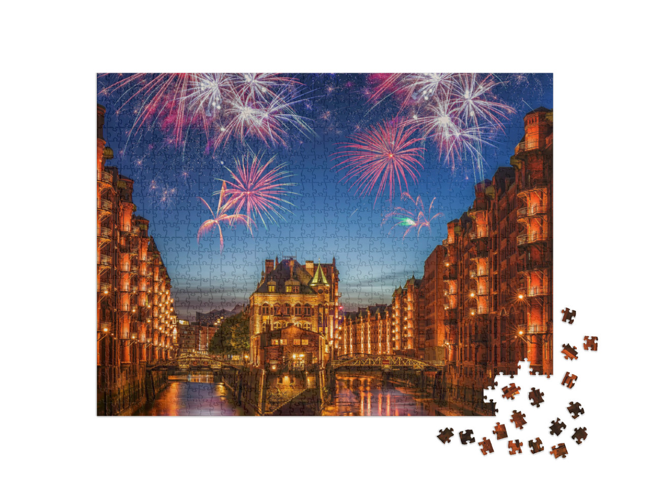 Fireworks in Hamburg Germany During New Years Celebration... Jigsaw Puzzle with 1000 pieces