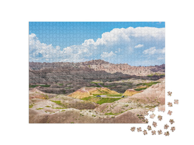 Landscape View of Badlands National Park with Green Plant... Jigsaw Puzzle with 1000 pieces