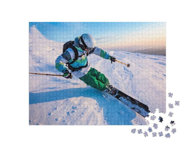 Good Skiing in the Snowy Mountains, Carpathians, Ukraine... Jigsaw Puzzle with 1000 pieces