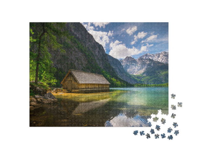 Lonely Wooden Hut on a Mountain Lake... Jigsaw Puzzle with 1000 pieces