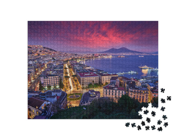 Naples, Twilight Evening Pink Violet Sunset. Town Napoli... Jigsaw Puzzle with 1000 pieces