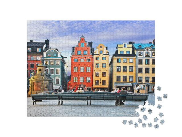 Old Town of Stockholm - Popular Touristic Attraction. Swe... Jigsaw Puzzle with 1000 pieces