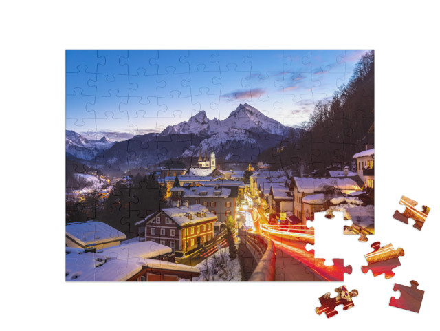 Historic Town of Berchtesgaden with Famous Watzmann Mount... Jigsaw Puzzle with 100 pieces