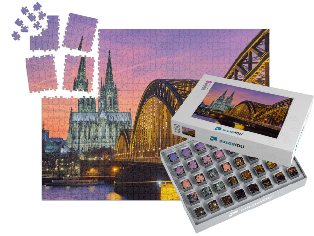 Cologne Cathedral & Hohenzollern Bridge At Sunset / Night... | SMART SORTED® | Jigsaw Puzzle with 1000 pieces