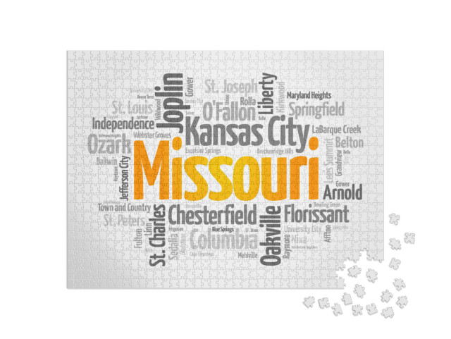 List of Cities in Missouri USA State, Word Cloud Concept B... Jigsaw Puzzle with 1000 pieces