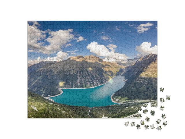 Aerial Drone Shot of Schlegeisspeicher Glacier Reservoir... Jigsaw Puzzle with 1000 pieces