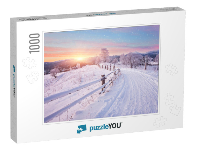 Winter Landscape. Winter Road & Trees Covered with Snow... Jigsaw Puzzle with 1000 pieces