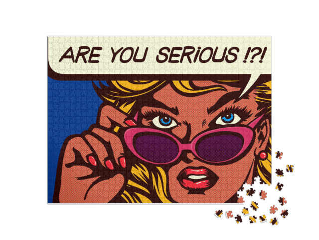 Pop Art Comic Book Style Skeptical & Doubtful Woman Looki... Jigsaw Puzzle with 1000 pieces