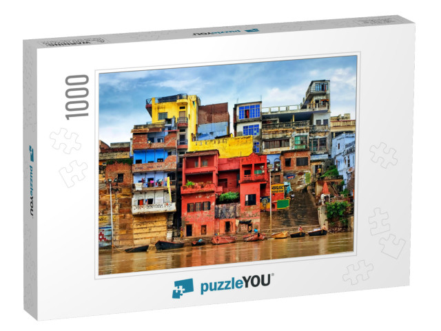 Chaotic Colorful Houses on the Banks of River Ganges, Var... Jigsaw Puzzle with 1000 pieces