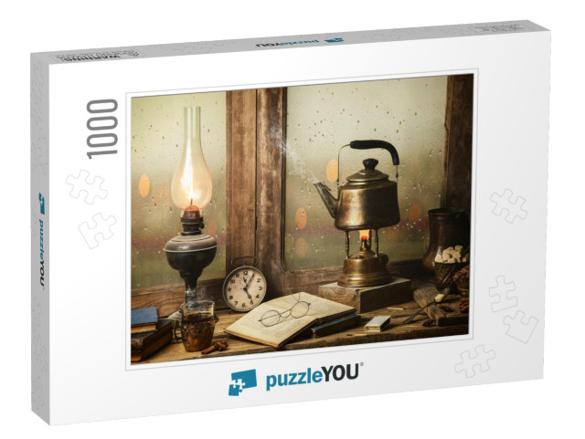 Classic Still Life with Hot Tea Pot Placed with Illuminat... Jigsaw Puzzle with 1000 pieces