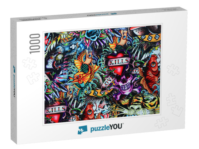 Grunge Wall Tattoo Style Skull Colorful... Jigsaw Puzzle with 1000 pieces