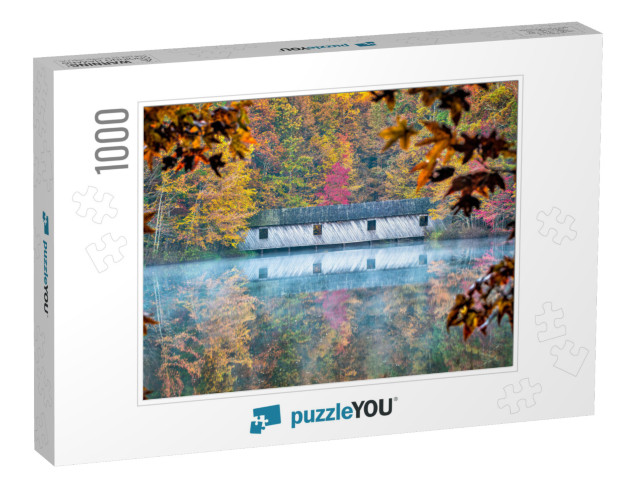 As Mist Rises from the Calm Waters, Fall Colors Are Refle... Jigsaw Puzzle with 1000 pieces