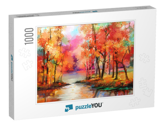 Oil Painting Colorful Autumn Trees. Semi Abstract Image o... Jigsaw Puzzle with 1000 pieces