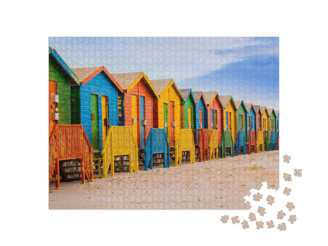 Row of Colorful Bathing Huts in Muizenberg Beach, Cape To... Jigsaw Puzzle with 1000 pieces