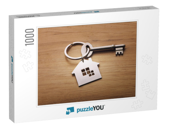 Home Shape Keychain on Wooden Background... Jigsaw Puzzle with 1000 pieces