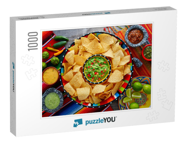 Nachos with Guacamole Tortilla Chips in Sombrero Plate &... Jigsaw Puzzle with 1000 pieces