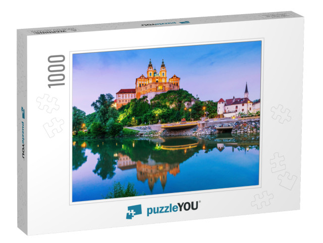 Melk, Austria. Benedictine Abbey in Wachau Valley At Twil... Jigsaw Puzzle with 1000 pieces