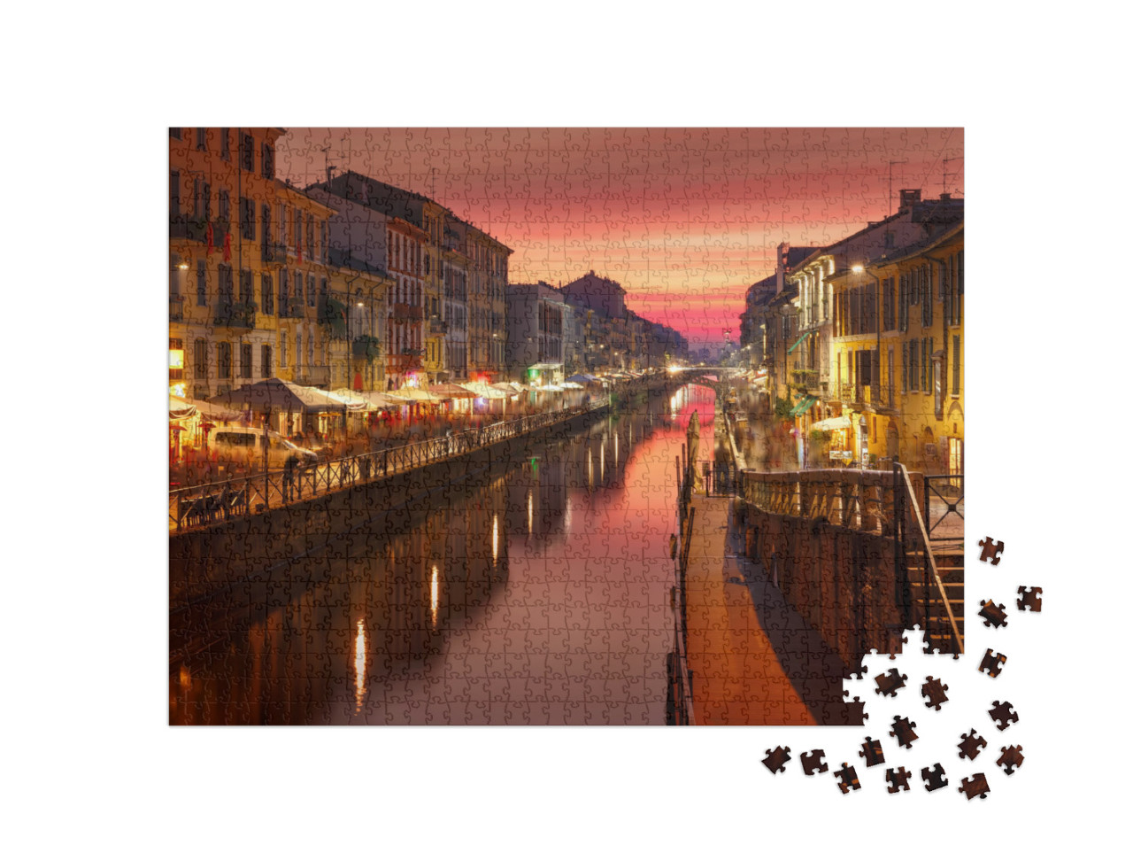 Bridge Across the Naviglio Grande Canal At Sunset, Milan... Jigsaw Puzzle with 1000 pieces