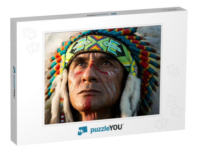 Portrait of Indigenous Person in Traditional Clothing Jigsaw Puzzle