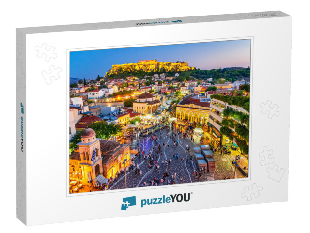 Athens, Greece - Night Image with Athens from Above, Mona... Jigsaw Puzzle