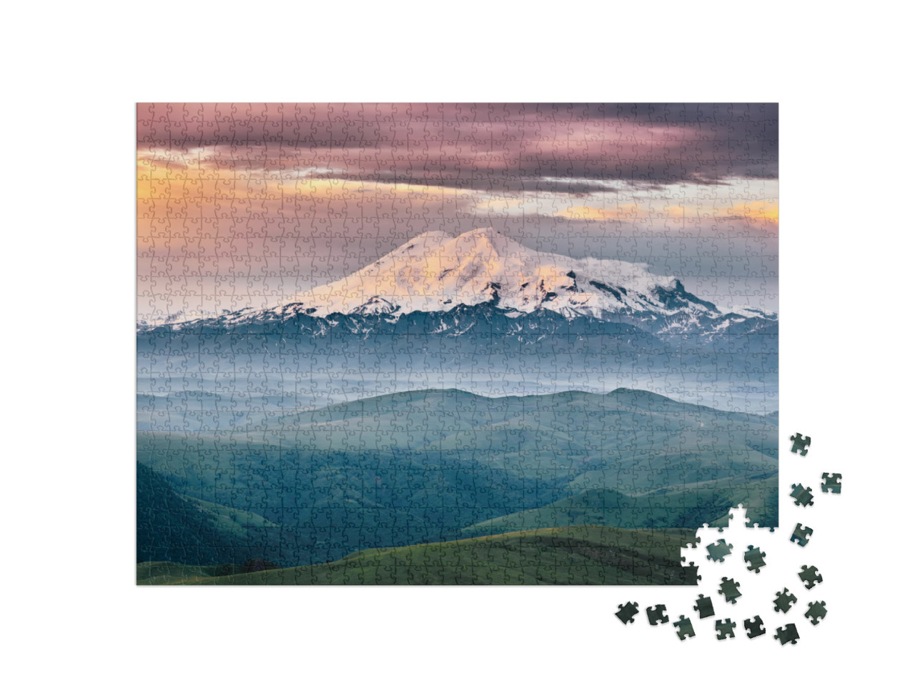 Beautiful View of Mount Elbrus in the Morning At Sunrise... Jigsaw Puzzle with 1000 pieces