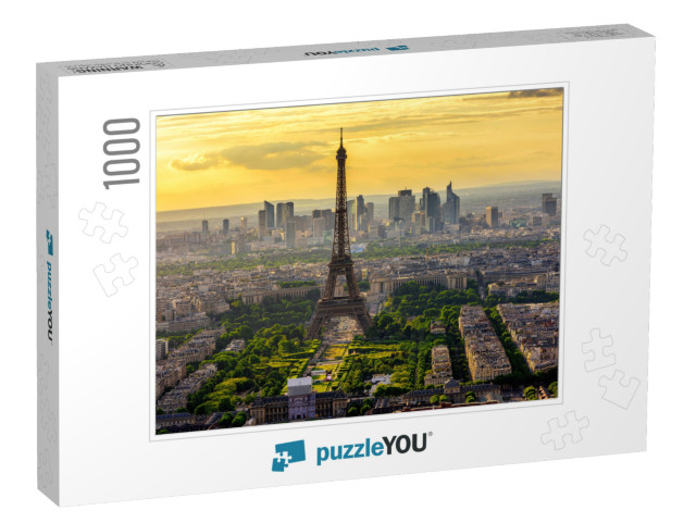 Skyline of Paris with Eiffel Tower At Sunset in Paris, Fr... Jigsaw Puzzle with 1000 pieces