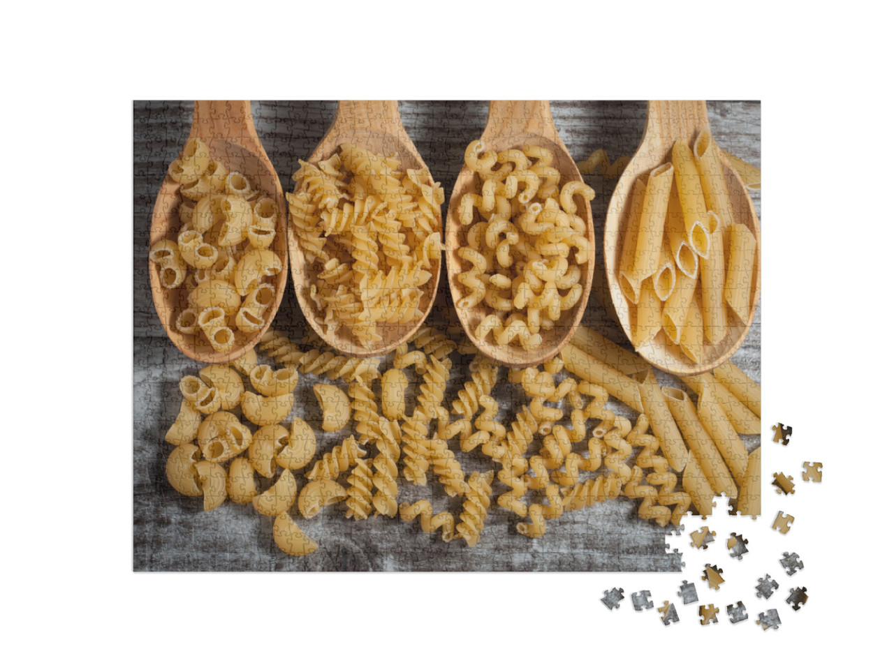 Various Mix of Pasta on Wooden Rustic Background, Sack &... Jigsaw Puzzle with 1000 pieces